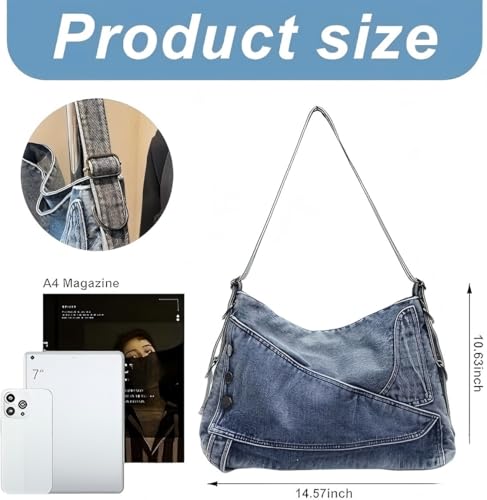 Bolso de hombro de mezclilla para mujer, vintage, gran capacidad miniatura 6