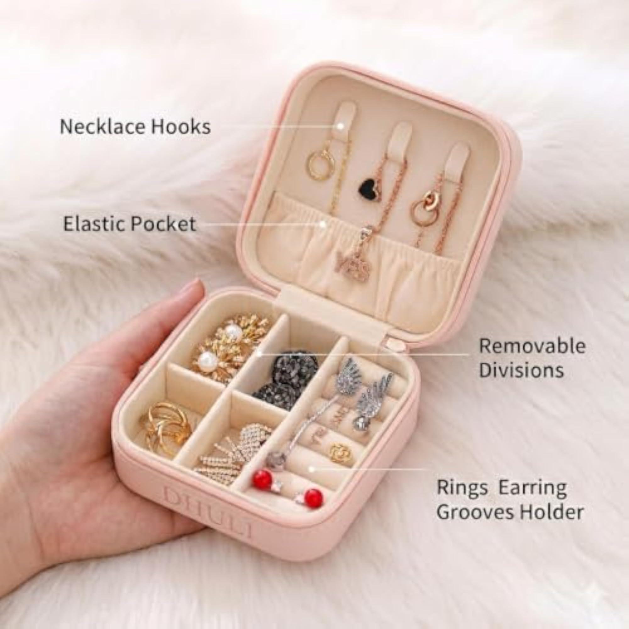 Small Leather Jewellery Organizer Box for Rings, Earrings, Necklaces