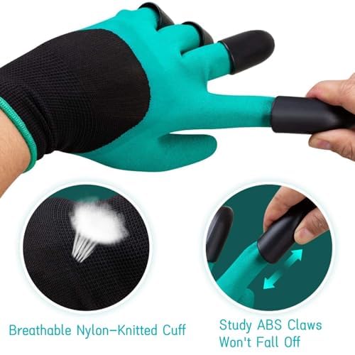 Image of Garden Gloves with Claws for Digging & Planting - Durable Polyester Build, ABS Plastic Fingertips - Waterproof, Breathable & Reusable Gloves for Lawn, Yard (1 Pair)