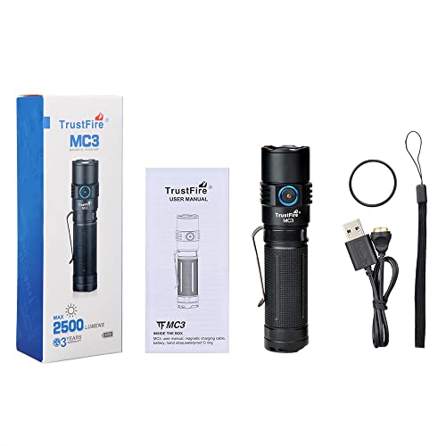 Trustfire Mc3 Tactical Led Flashlight 2500 Lumens Usb Magnetic Charging Torch Rechargeable Flashlights Ip68 Waterproof Edc Flashlight Work Flashlight With Memory Strobe Mode, For Gift Giving #TOP7