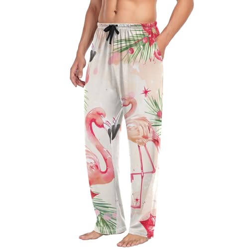 Xmas Flamingo Florals Pajama Pants for Men Comfort Sleep Lounge Bottoms Straight-fit with Pockets S-XXL3