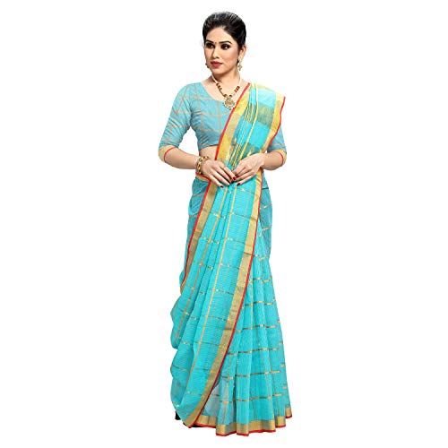 Image of StyleScope Women's Kota Doria Cotton Zari Checks Manipuri Saree With Unstitched Blouse Piece (Malanng)