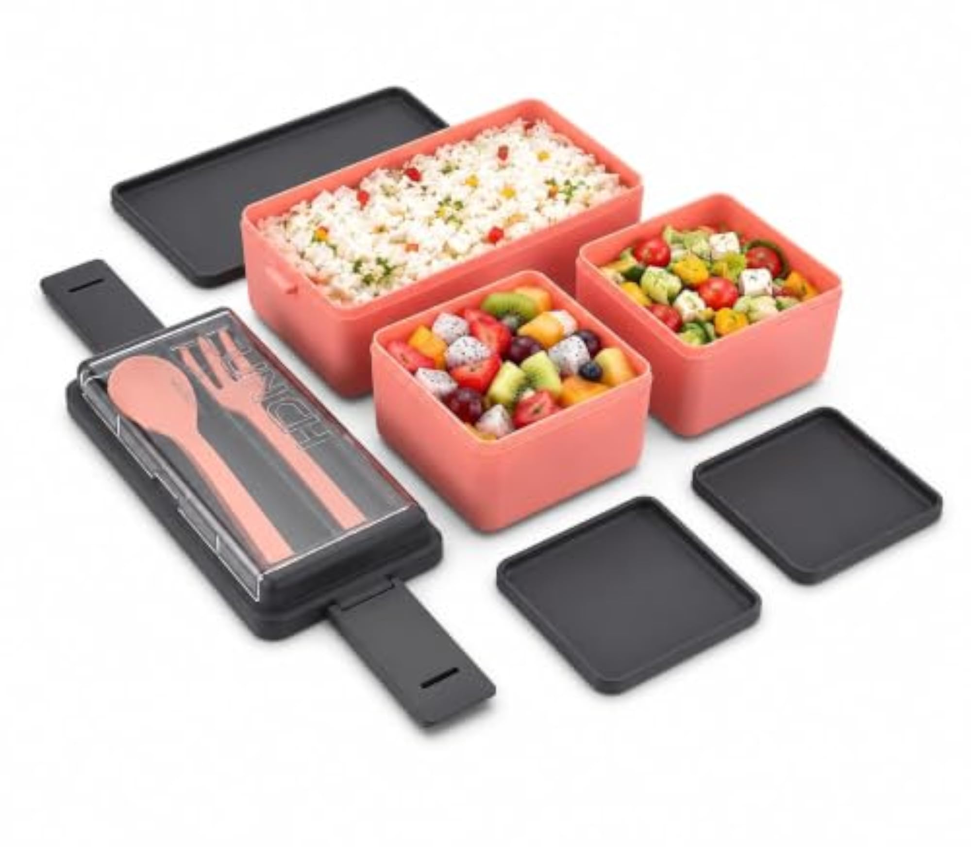 Double Layer Food Container with Compartments and Transparent Top Lid