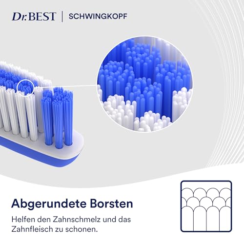 Dr.BEST Schwingkopf Zahnbürste, Weich (1 Stück), mit flexiblem Kugelgelenk für optimale Zahnreihenanpassung und einem speziellen Borstenschnitt, der sich der Zahnkontur anpasst. – Bild 5