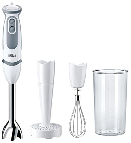 Braun Stabmixer MQ 5207WH Stabmixer – MultiQuick 5 Vario Pürierstab mit Edelstahl Mixfuß, 1000 Watt, inkl. 3-teiligem Zubehör-Set, weiß/grau