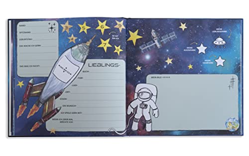 „Mein Weltraum Freundebuch“ Ausfüllbuch für Jungen und Mädchen – Freundschaftsbuch für Kindergarten oder Grundschule - Geschenk zur Einschulung - Schulfreundebuch zum Ausfüllen im Weltall Design