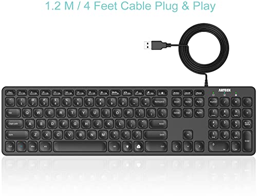 Arteck Usb Wired Keyboard Universal Backlit 7-Colors & Adjustable Brightness Full Size Keyboard With 4 Feet Wire, Numeric Keypad And Media Hotkey For Computer Desktop Pc Laptop And Windows 11 10 8 7 #TOP1
