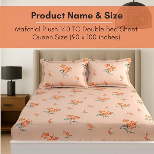 Image of Mafatlal Plush 140 GSM Double Bed Sheet | 90 x 100 Inches | Cozy Microfiber Fabric | Queen Size | Soft, Comfy & Easy Maintenance | Peach