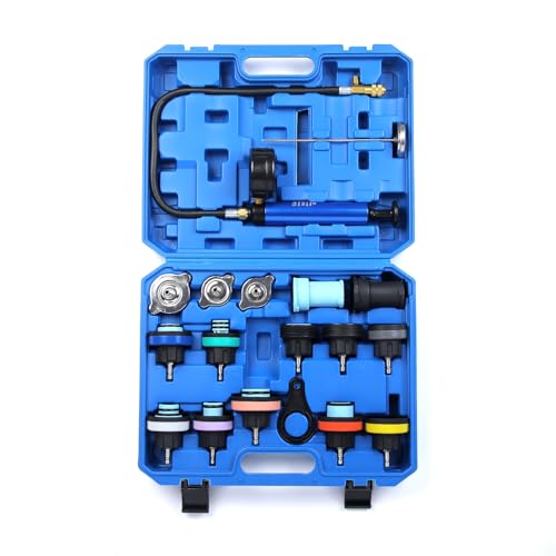 Gnhydxfe 18pcs Universal Radiator Pressure Tester Kit, Coolant Vacuum Refill kit，Coolant Pressure Tester Kit with Manual Pump and Color-Coded Test Caps (Blue)