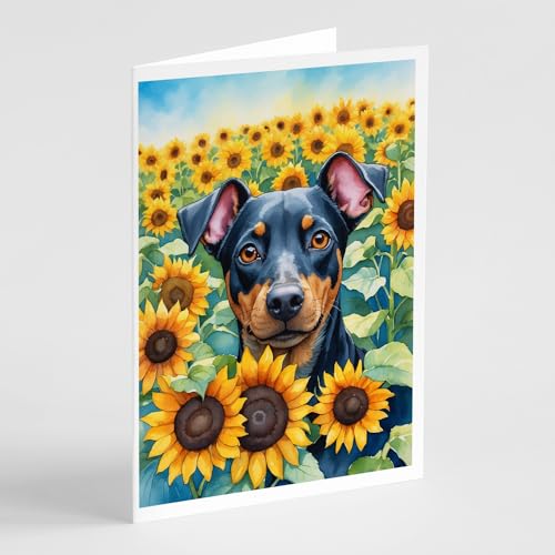 Caroline's Treasures Manchester Terrier in Sunflowers Greeting Cards Pack of 8 Blank Cards with Envelopes Whimsical A7 Size 5x7 Blank Note Cards