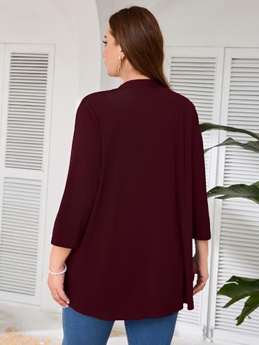 Image of AusLook Women's Plus Size Lightweight Open Front Cardigan 3 /4 Sleeve Cover Ups Shrugs Shawls and Wraps Kimono Jacket Coat