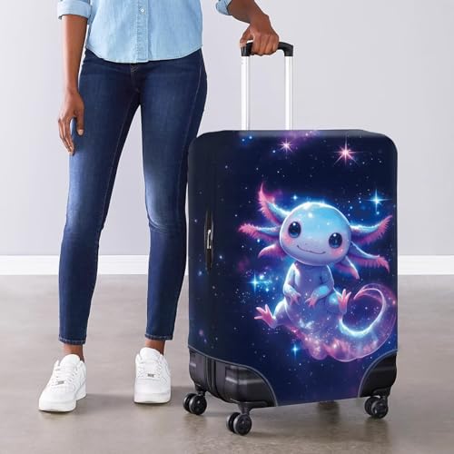 Image of Mumeson Galaxy Axolotl Luggage Cover Protector Suitcase Cover Spandex Travel Luggage Cases Fit 18-32 Inch Washable Suitcase Protective