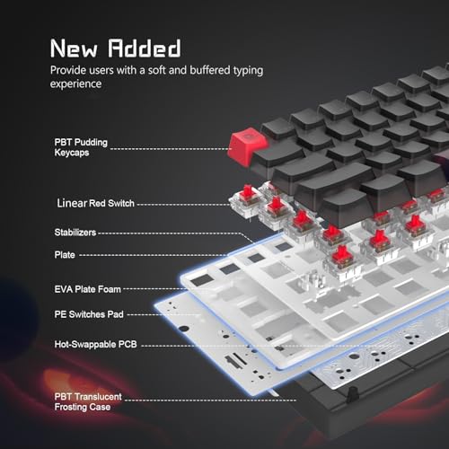 60% Percent Keyboard - Womier WK61 Keyboard, Hot-Swappable Ultra-Compact RGB Gaming Keyboard w/Pudding Keycaps, Linear Red Switch, Pro Driver/Software Supported - Phantom Black