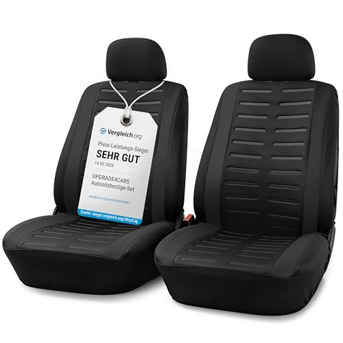Upgrade4cars Autositzbezüge Set für die Vordersitze Version 2026 | Auto-Schonbezüge Universal in Schwarz für Fahrersitz & Beifahrer | Autozubehör Innenraum Deko