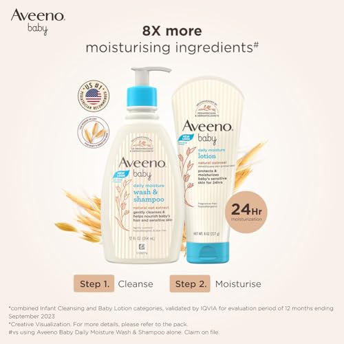 Image of Aveeno Baby Daily Moisture Wash & Shampoo | Gentle Cleanser for Head to Toe | Tear Free & Soap Free Formula with Active Natural Oats | for Dry & Sensitive Skin | US Pediatrician Recommended, 532ml