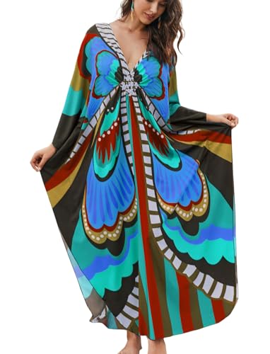 Image of KECVOT Kaftan Dresses for Women Plus Size Batwing Sleeve Caftans Long Bathing Suit Cover Up Maxi Beach Dress Loungewear