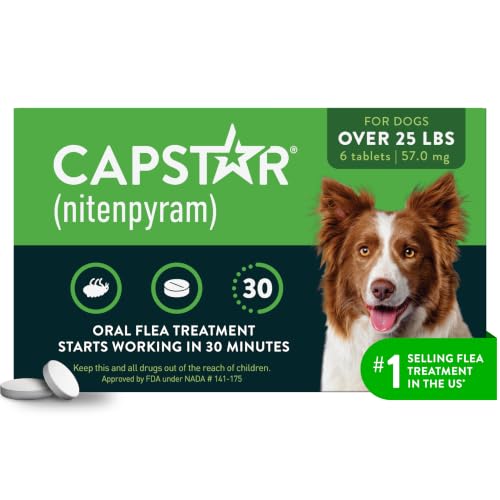 Capstar for Dogs (nitenpyram) Fast-Acting Oral Flea Treatment for Dogs Over 25+ lbs Vet-Recommended Flea Medication Tablets Start Killing in 30 Minutes 6 Doses