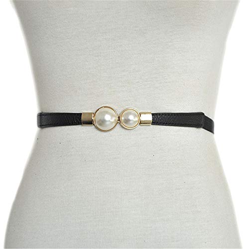 Andongnywell Women Skinny Dress Belt Stretch Belts for Girl Elastic Waist Belt Retro Cinch Thin Belt Pearl Buckle2