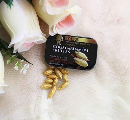Gold Cardamom Fruitas Natural Spice Breath Freshener Cardamom Saffron Turmeric 24k Edible Gold Mint Gum Coffee Tea Flavor Booster Vegan Kosher Gluten-free