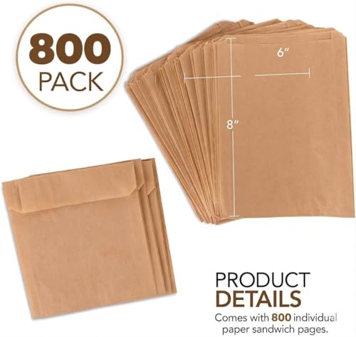 Image of Kraft Brown Sandwich Bags (800 Pack) - Microwavable Unbleached Natural Kraft Paper Bags - Food Grade Grease Resistant Bags for Pastries, Cookies, Snacks - Biodegradable - Stock Your Home