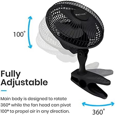 Pro Breeze Professional Mini 6" Clip Fan for Home, Office and Desk, 2 Fan Speeds with Fully Adjustable Fan Head  Black