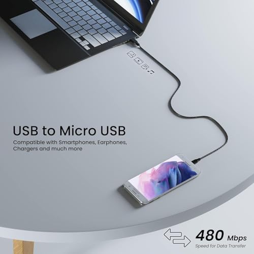 Image of Teeind Micro USB Fast Charging Cable 60W / 3A, 1 Meter Data Sync Cable 480Mbps, Quick Charge 3.0 Compatible for Android Smartphones, Tablets & Micro USB Devices - Durable Black Cable