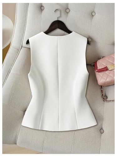 WDIRARA Women's Button Down Suit Vest V Neck Sleeveless Waistcoat Dressy Crop Top2