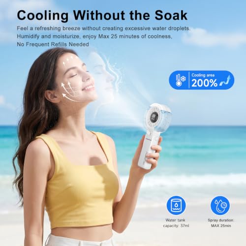 Image of HandFan 4000mAh Handheld Turbo Misting Fan, 100 levels Adjustable High Speed Mister Fan, Portable Spray Water Mist Fans, Foldable Mini Hand Fans for Summer Beach Travel Concerts Disney(White)
