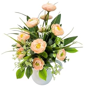 Svndlyn Spring Summer Floral Arrangement Centerpiece Artificial Roses Ranunculus Flowers Ceramic Vase Flower Arrangement for Home Decoration Dining Table Centerpiece Svndlyn Spring Summer Floral Arrangement Centerpiece Artificial Roses Ranunculus Flowers Ceramic Vase Flower Arrangement for Home Decoration Dining Table Centerpiece