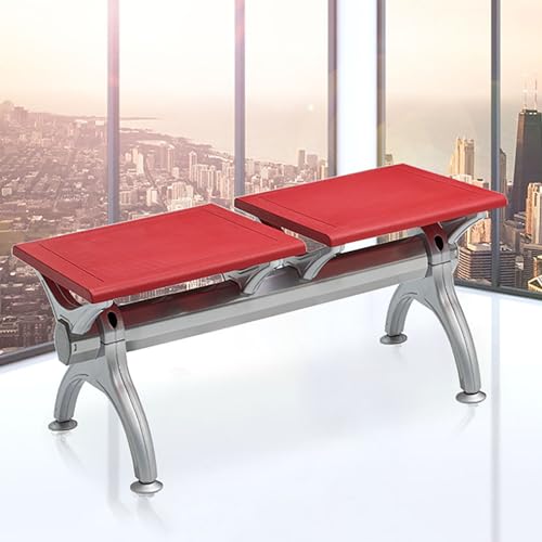 Sillas rojas de 2 plazas para sala de espera - Banco de recepción de cuero sintético sin brazos, estructura de acero resistente, asiento de alta capacidad de carga para aeropuerto, banco, hospital,