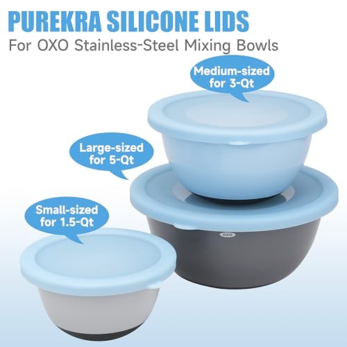 PUREKRA 3 Pack Silicone Replacement Lids for OXO 1.5-Quart, 3-Quart & 5-Quart Good Grips Stainless-Steel Mixing Bowls, See-Through Silicone Lids, Dishwasher & Microwave Safe (Bowls Are Not Included) by Purekra - Image 2