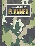  Undated Daily Planner: 8.5x11 One Page Per Day Diary / 365 Logs / 6AM to 7PM Hourly Schedule / Green Brown Military Camo Print / To Do List Notebook / ... / Time Management Gift For Organized People