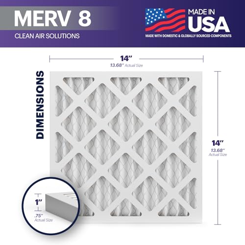 Image of BNX TruFilter 14x14x1 Air Filter MERV 8 (6-Pack) - MADE IN USA - Dust & Pet Defense Pleated Air Conditioner HVAC AC Furnace Filters for Dust, Pet, Mold, Pollen MPR 600 - 700 & FPR 5