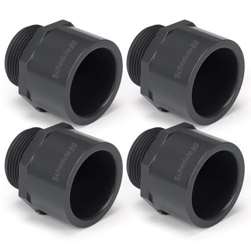 Image of 4 Pcs 1-1 /4 Inch PVC Pipe Fitting Male Adapter Schedule 80 Socket x Npt Compatible with 836 Series Heavy Duty Industrial Grade Corrosion Resistant Plumbing Irrigation Connector for Water
