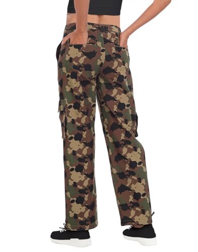 HDE Women's Cargo Pants High Waisted Baggy Y2K Streetwear Pant with 6 Pockets4