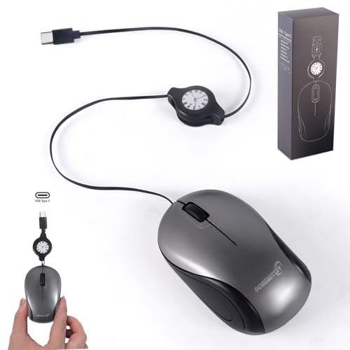 Mini Souris Filaire avec Rétractable Câble USB-C 70cm,Souris d'ordinateur 1000D-PI, Ambidextre...