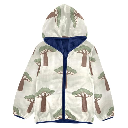 Baobab Trees on Wavy Background Toddler Fleece Jacket Girl Boys Hooded Fleece Jacket Coat Warm Outwear Zip-up 3-10T