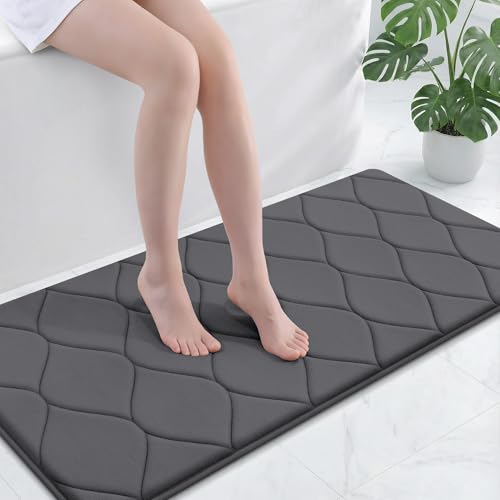 Image of Smiry Memory Foam Bath Mat 47x24, Ultra Soft Absorbent Bathroom Rugs | Dark Grey, Plush Quick Dry and Machine Washable Cushion Bath Mats for Bathroom, Shower, Tub & Home Decor