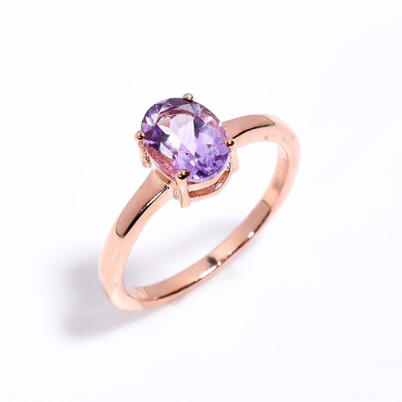 Bague améthyste rose pierre ovale taillée en argent 925 fait main