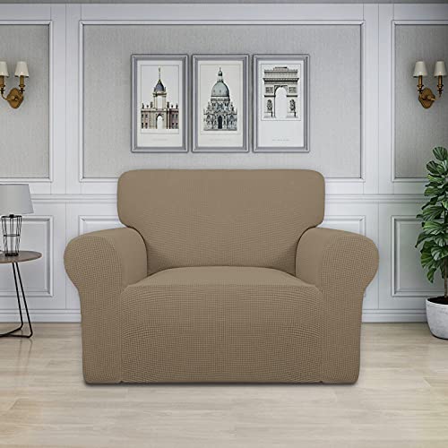 Image of Easy-Going Stretch Oversized Chair Sofa Slipcover 1-Piece Couch Sofa Cover Furniture Protector Soft with Elastic Bottom for Kids Spandex Jacquard Fabric Small Checks Natural