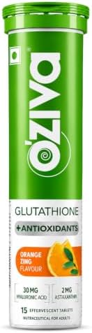 - OZiva Bioactive Glutathione Tablets, Skin Glow, Vitamin C, Orange, 15 Tabs