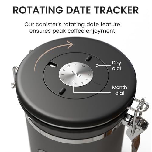 Image of Veken Coffee Canister with Window, 39OZ Large Airtight Stainless Steel Jars | Kitchen Food Storage Pantry Container for 2.2lbs Beans,Ground,Espresso,Rice,Tea,Sugar,Bar Accessories,Gifts,Lids, Scoop,Black