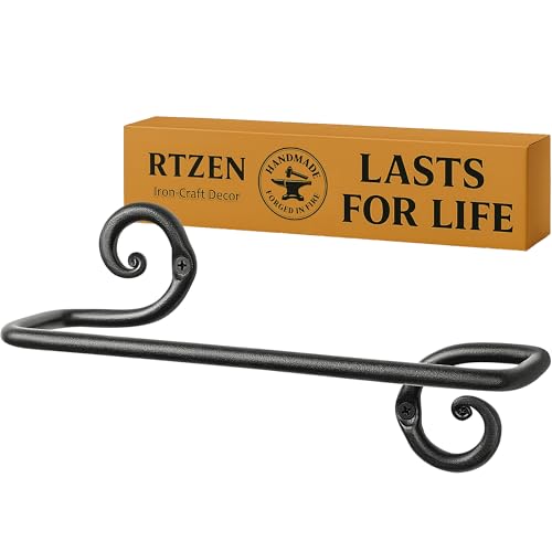 RTZEN Mały wieszak na ręczniki do rąk, do łazienki, z kutego żelaza, uchwyt ścienny na ręczniki do rąk, matowy czarny, akcesoria łazienkowe, wieszak na ręczniki do rąk, wieszak na ręczniki 25 cm