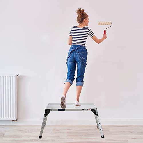 Adjustable Work Platform with 330 lb Duty Rating, Portable Folding Aluminum Step Ladder, Ideal for Washing Vehicles, Cleaning Windows, Decorating, etc.