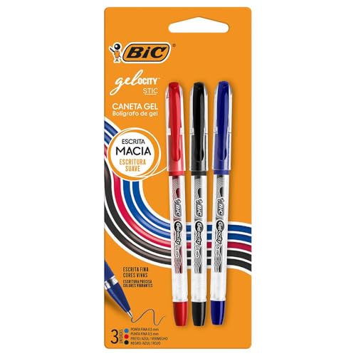 BIC, Caneta em Gel, Gelocity, Ponta Fina, 3 Cores