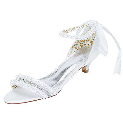 Emily Bridal Women's Satin Kitten Heel Sandals with Beading Crystal