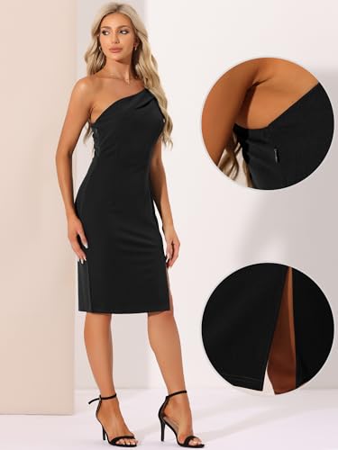 Allegra K One Shoulder Sleeveless Dresses for Women's Cap Sleeve Slit Hem Fashion Sheath Bodycon Dress2