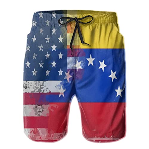Mens American Venezuelan Flag Watercolor Swim Trunks Quick Dry Summer Surf Beach Shorts with Pocket Drawstring