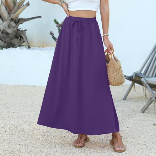 Women's Casual Maxi Skirt Summer Flowy Elastic High Waist Skirts with Pockets2