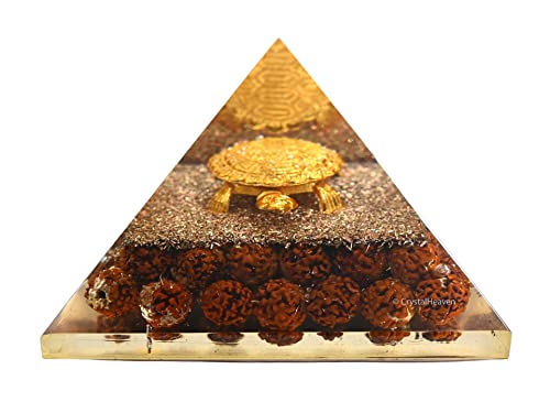 Image of Crystal Heaven Rudraksha Pyramid With Turtle-Orgone Pyramid For Positive Energy,Vastu,Reiki And Chakra Healing